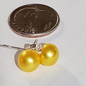7-8mm Yellow-Colored Akoya Pearl 925 Sterling Silver Stud Earrings